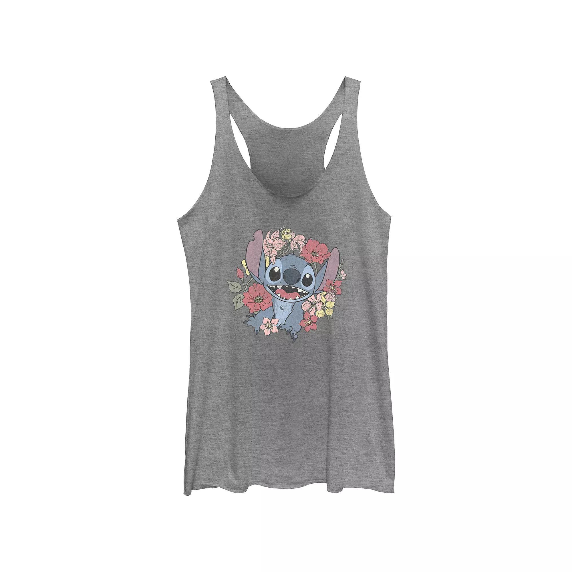 Disney's Lilo & Stitch Tropical Flower Wreath Juniors' Tri-Blend Racerback Tank Top, Girl's, Size: Small, Gray Grey Product Image