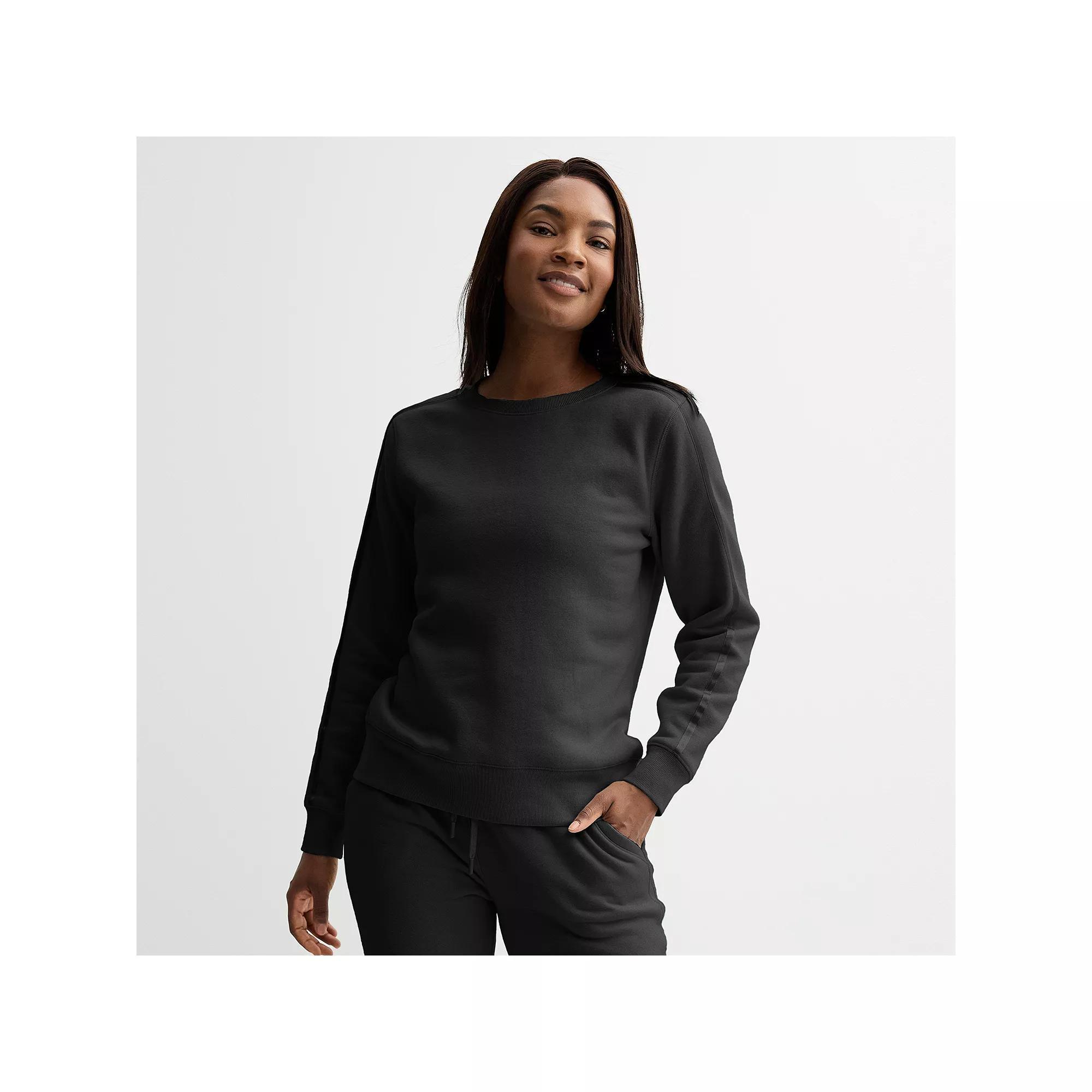 Women's Tek Gear® Ultrasoft Fleece Taped Crewneck Top, Size: XXL, Mineral Black Product Image