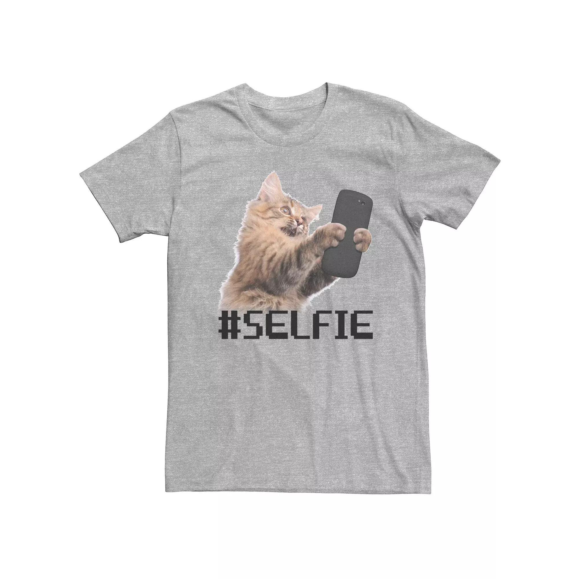 Men's Cat Selfie Graphic Tee, Size: Large, Athletic Grey Product Image