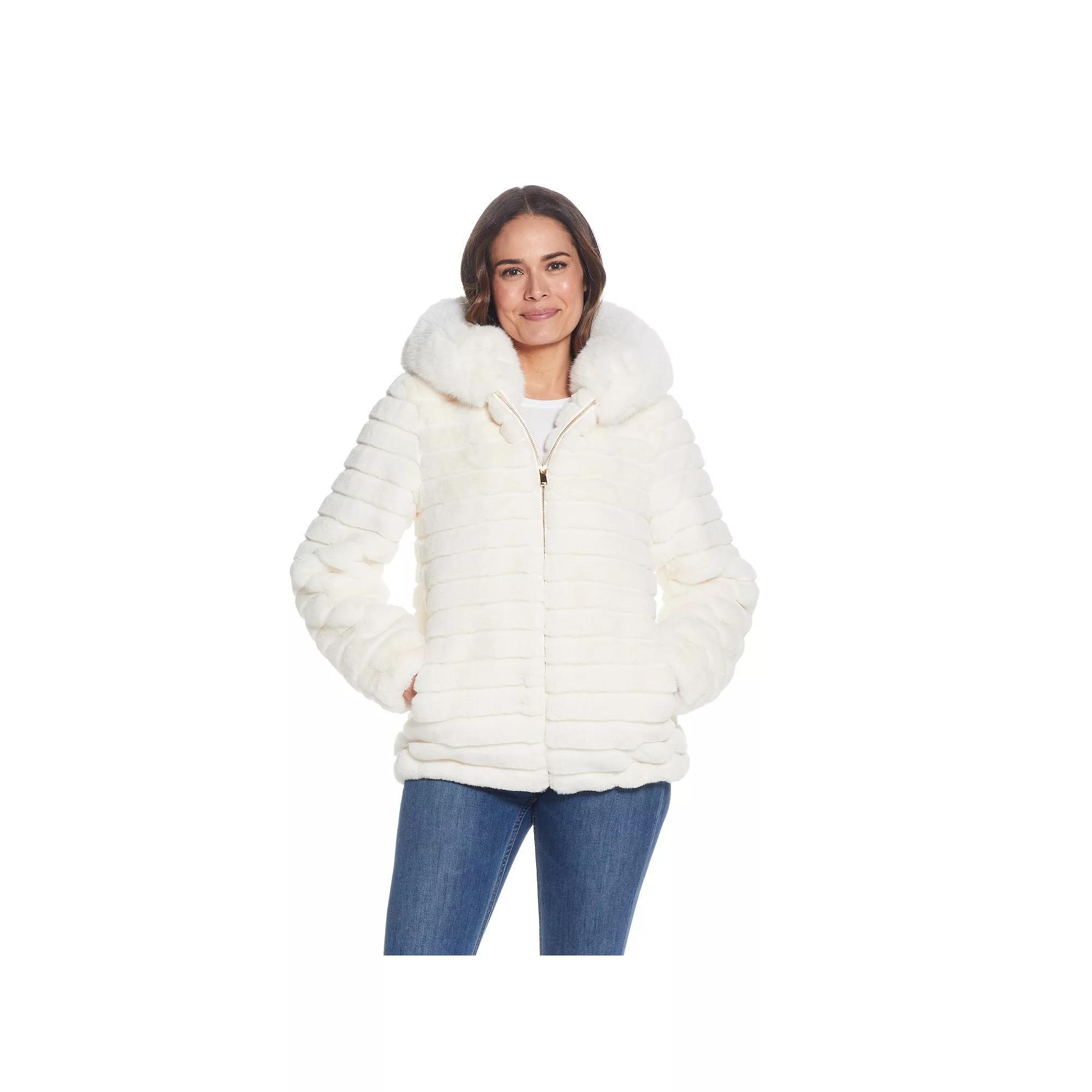 Plus Size Gallery Hooded Faux-Fur Zip-Up Jacket, Womens Ivory Product Image