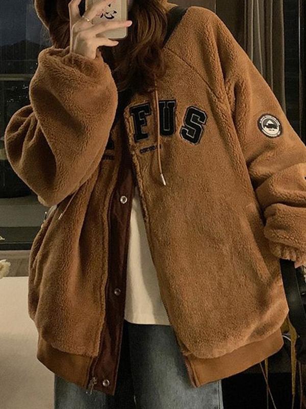 Reversible Lambswool Hooded Drawstring Embroidered Jacket Product Image