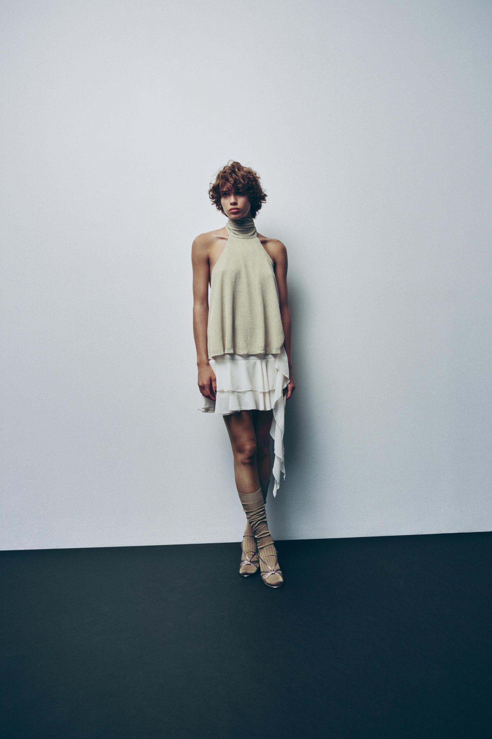 METALLIC THREAD HALTER TOP Product Image