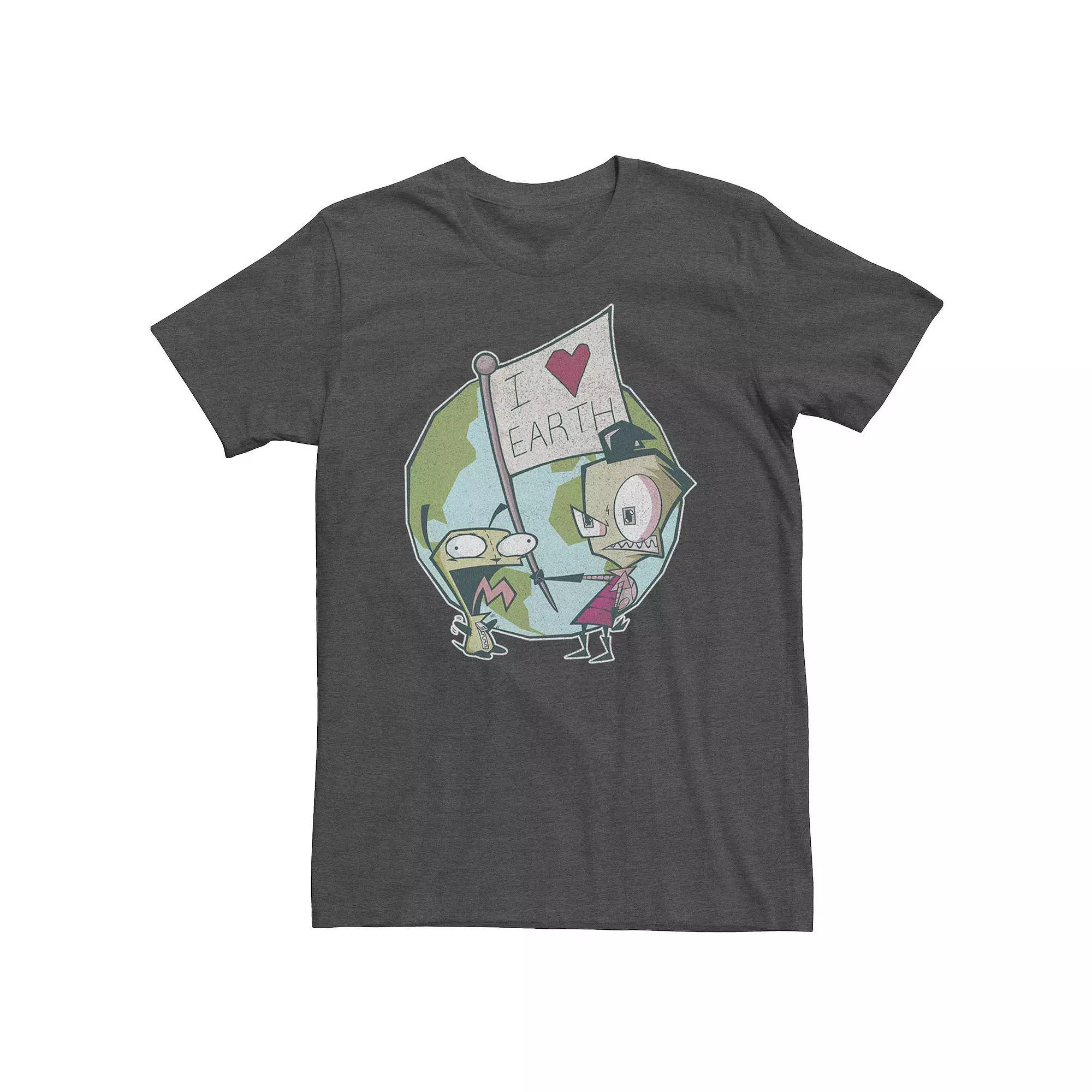 Big & Tall Invader Zim I Heart Earth Flag Tee, Mens Grey Heather Product Image