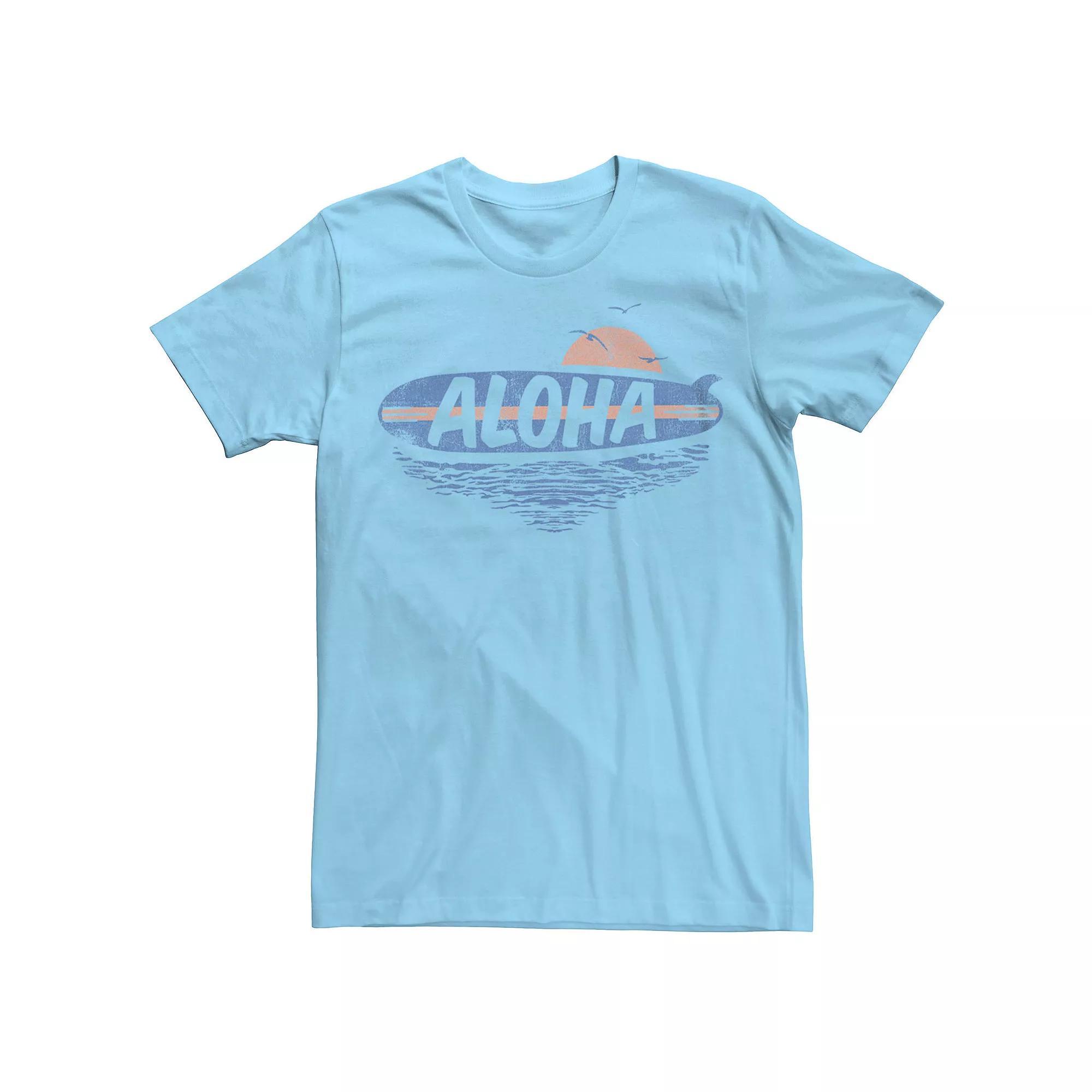 Men's Aloha Surfboard Sunset Sea Graphic Tee, Size: Medium, Light Blue Product Image