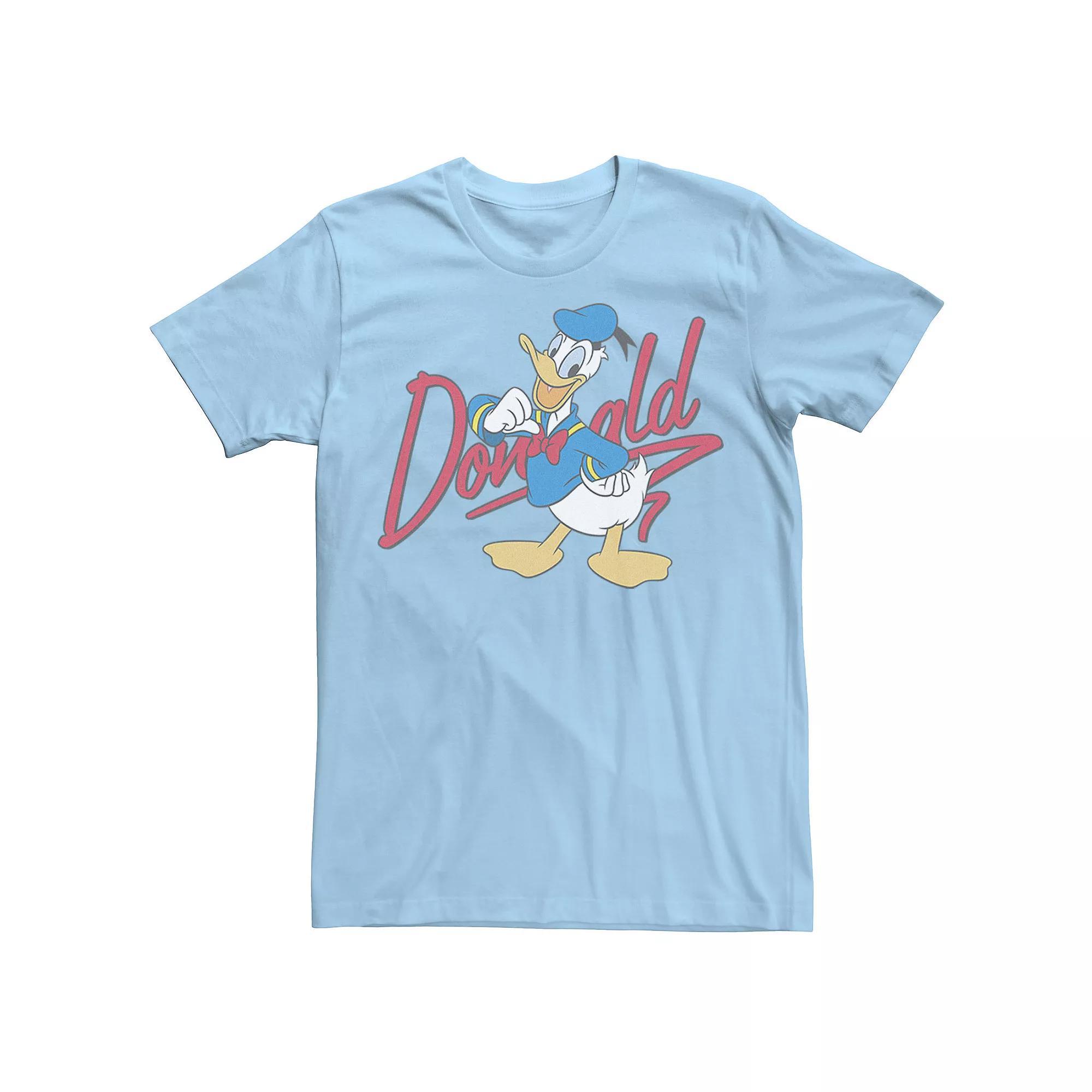 Disney's Donald Duck Men's Red Cursive Text Logo Portrait Tee,  Product Image