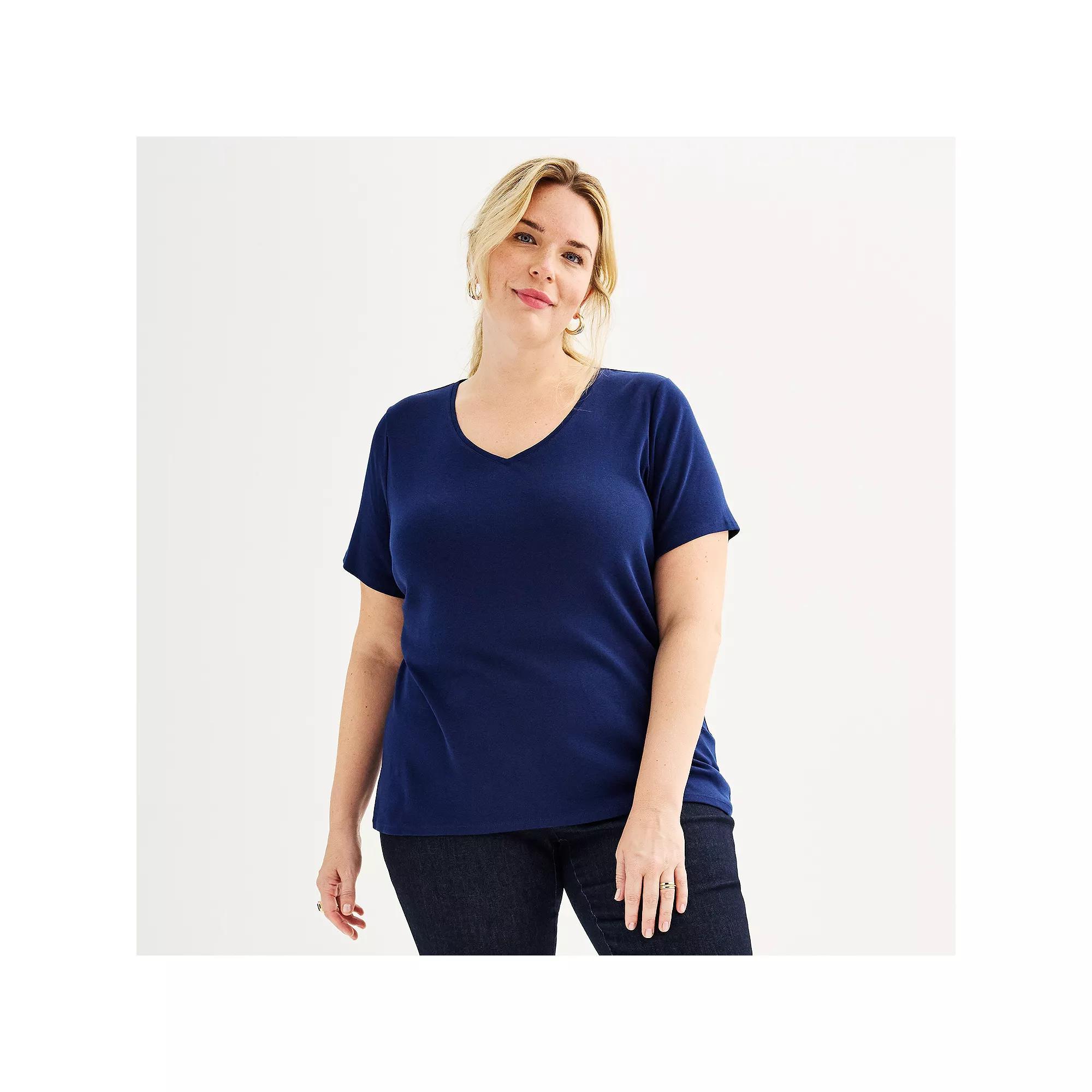 Plus Size Croft & Barrow® Essential V-Neck Top, Women's, Size: 0X, Black Product Image
