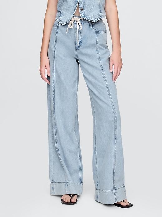 Mid Rise UltraSoft Denim Baggy Trousers Product Image