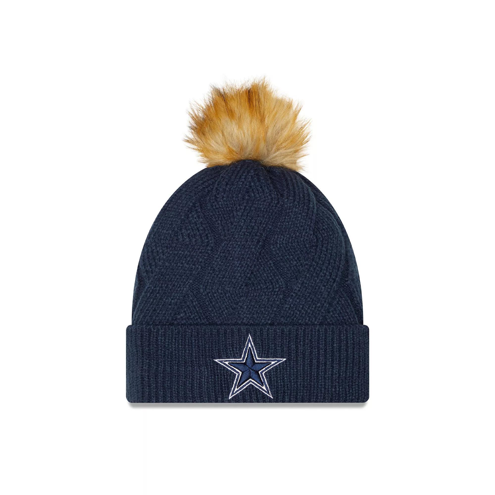 Women's New Era Navy Dallas Cowboys Snowy Cuffed Knit Hat with Pom, Blue Product Image
