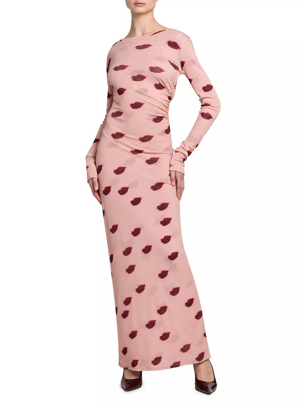 Lips Mesh Long-Sleeve Maxi Dress Product Image