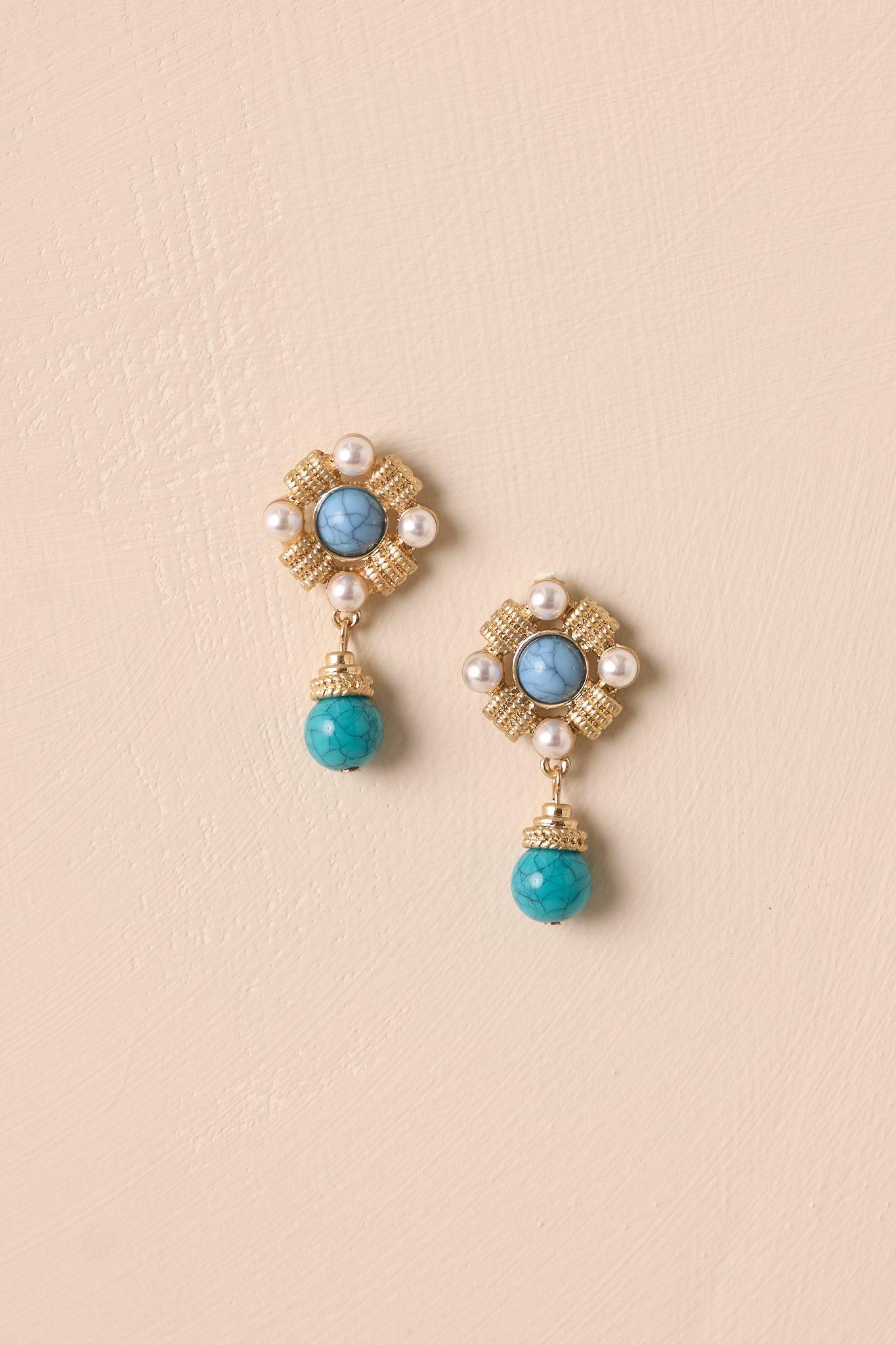 Calming Breeze Gold & Turquoise Drop Earrings Product Image