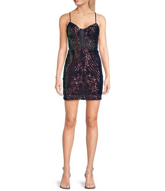 B. Darlin Sweetheart Illusion Lace-Up Back Sequin Pattern Dress Product Image