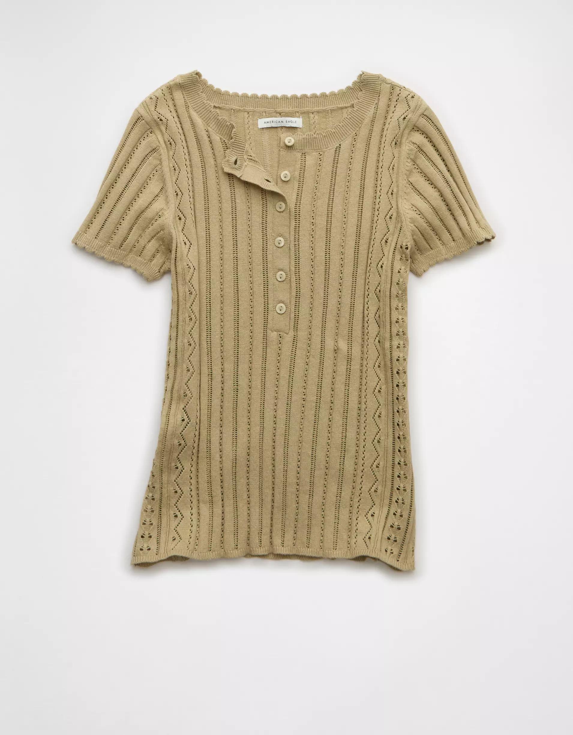 AE Henley Pointelle Sweater T-Shirt Product Image