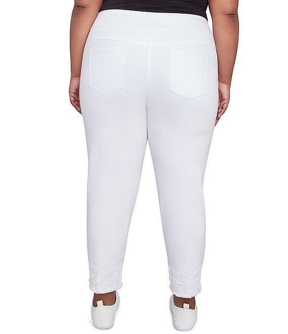 Ruby Rd. Plus Size Straight Leg Embroidered Frayed Hem Pull-On Ankle Pants Product Image
