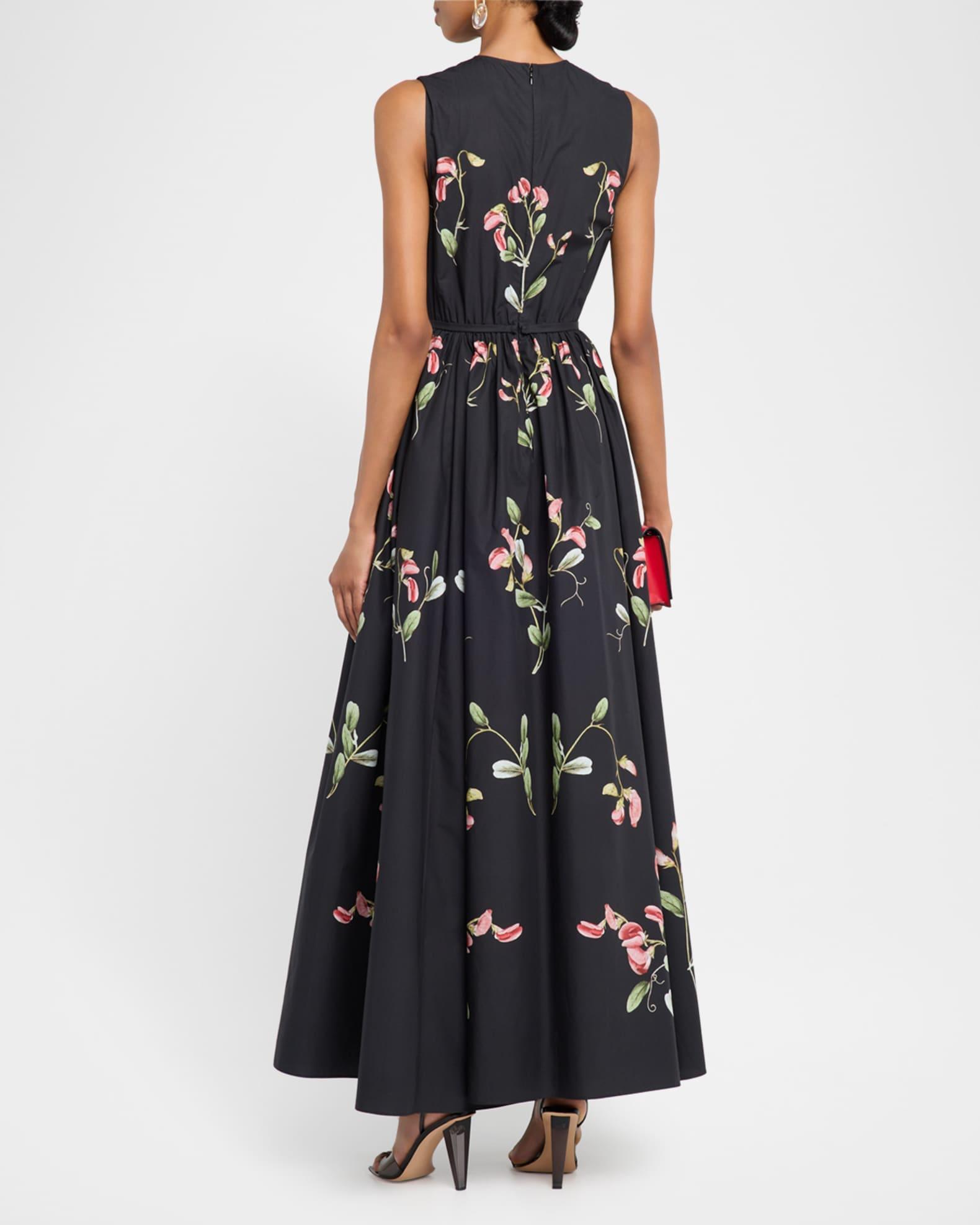 Flower-Print Bow Sleeveless Midi Dress Product Image