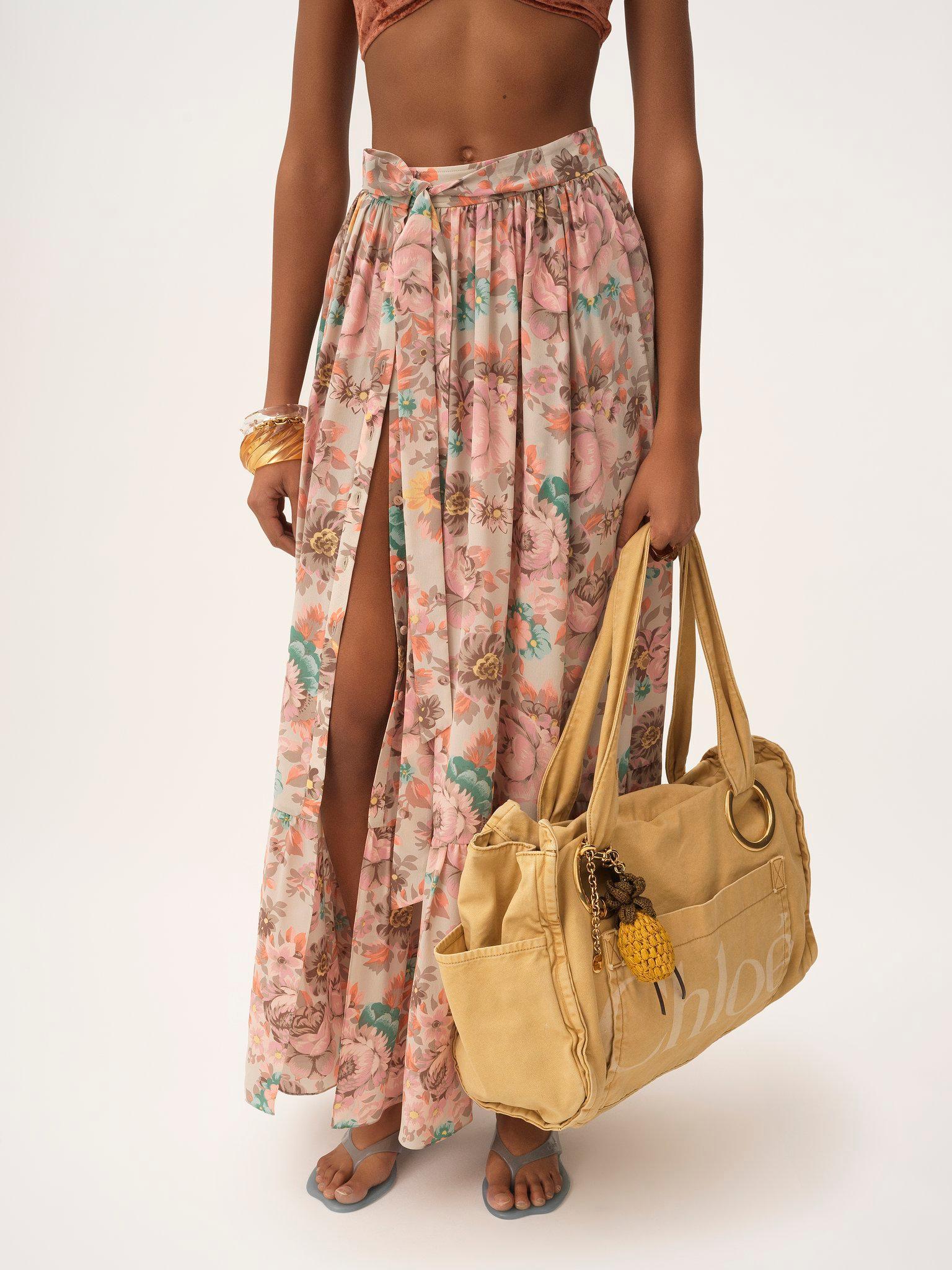 Gathered midi skirt in crêpe de chine Product Image