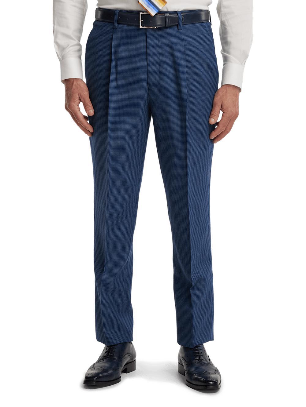 Wool Houndstooth Single Breasted Peak Lapel Suit - Blue Product Image