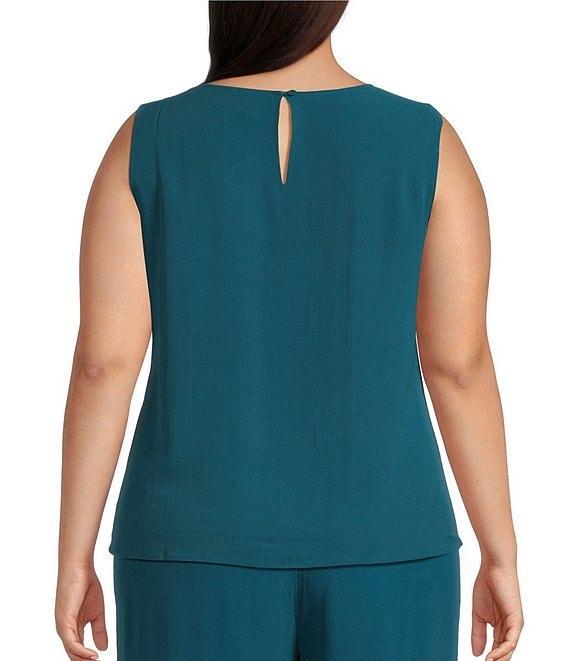 Eileen Fisher Plus Size Silk Georgette Crepe Crew Neck Sleeveless Tank Product Image