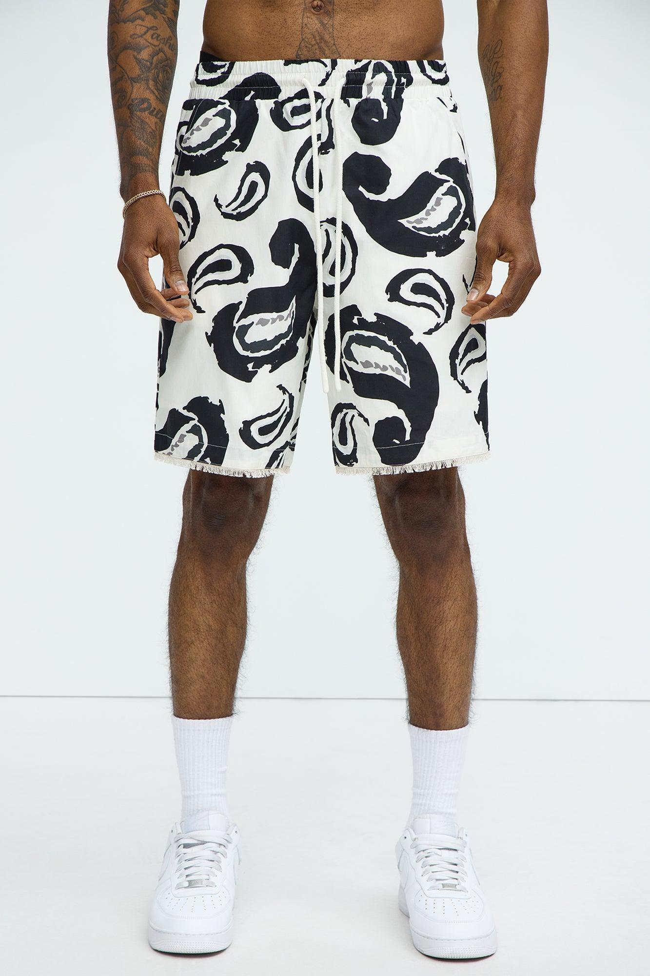 Paisley Print Frayed Shorts - White/combo Product Image