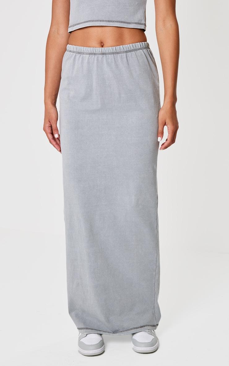 Grey Cotton Washed Maxi Skirt Product Image