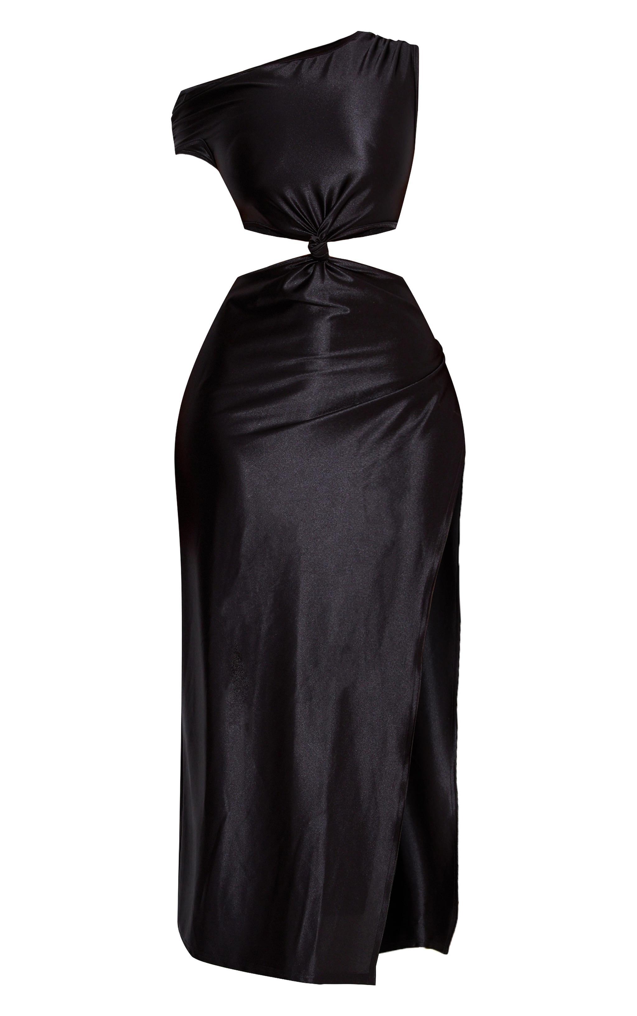 Shape Black High Shine Cut Out Knot Maxi Dress Product Image