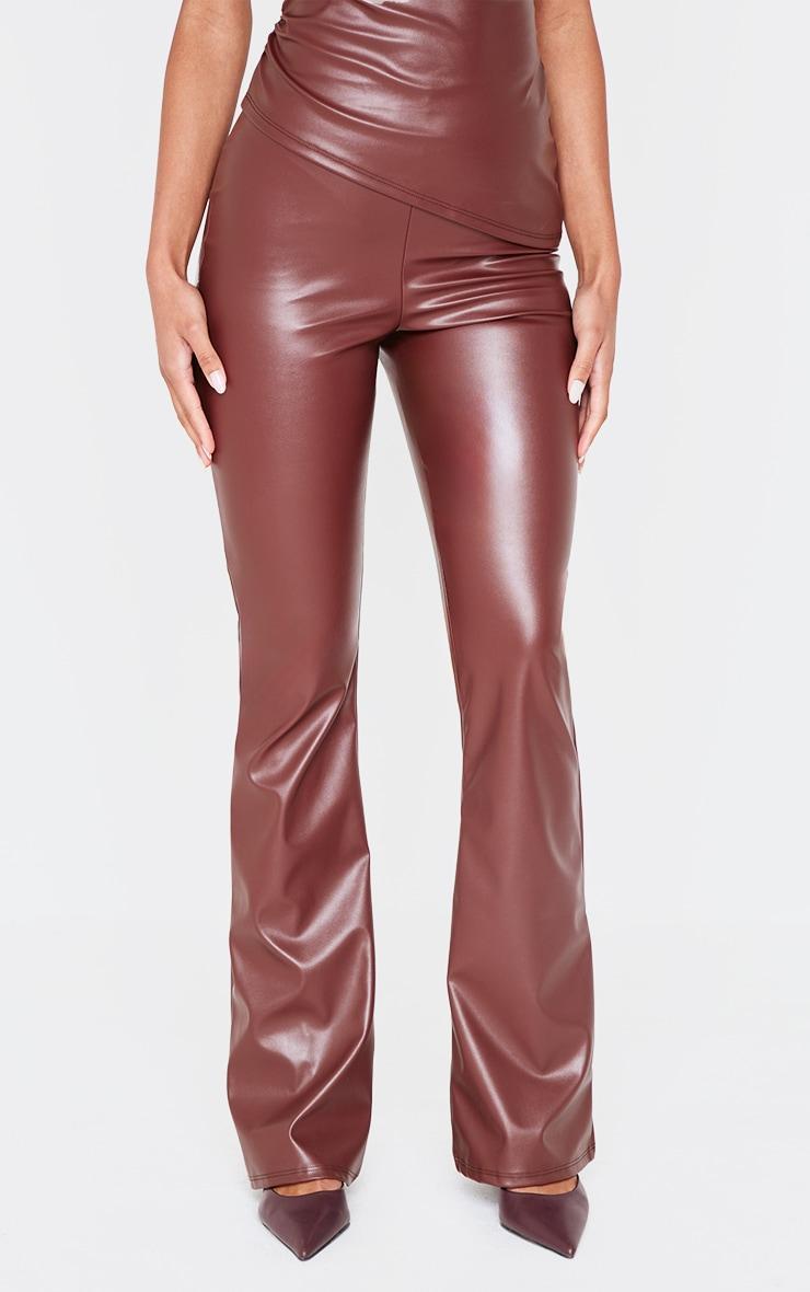 Chocolate Faux Leather High Waisted Flares Product Image