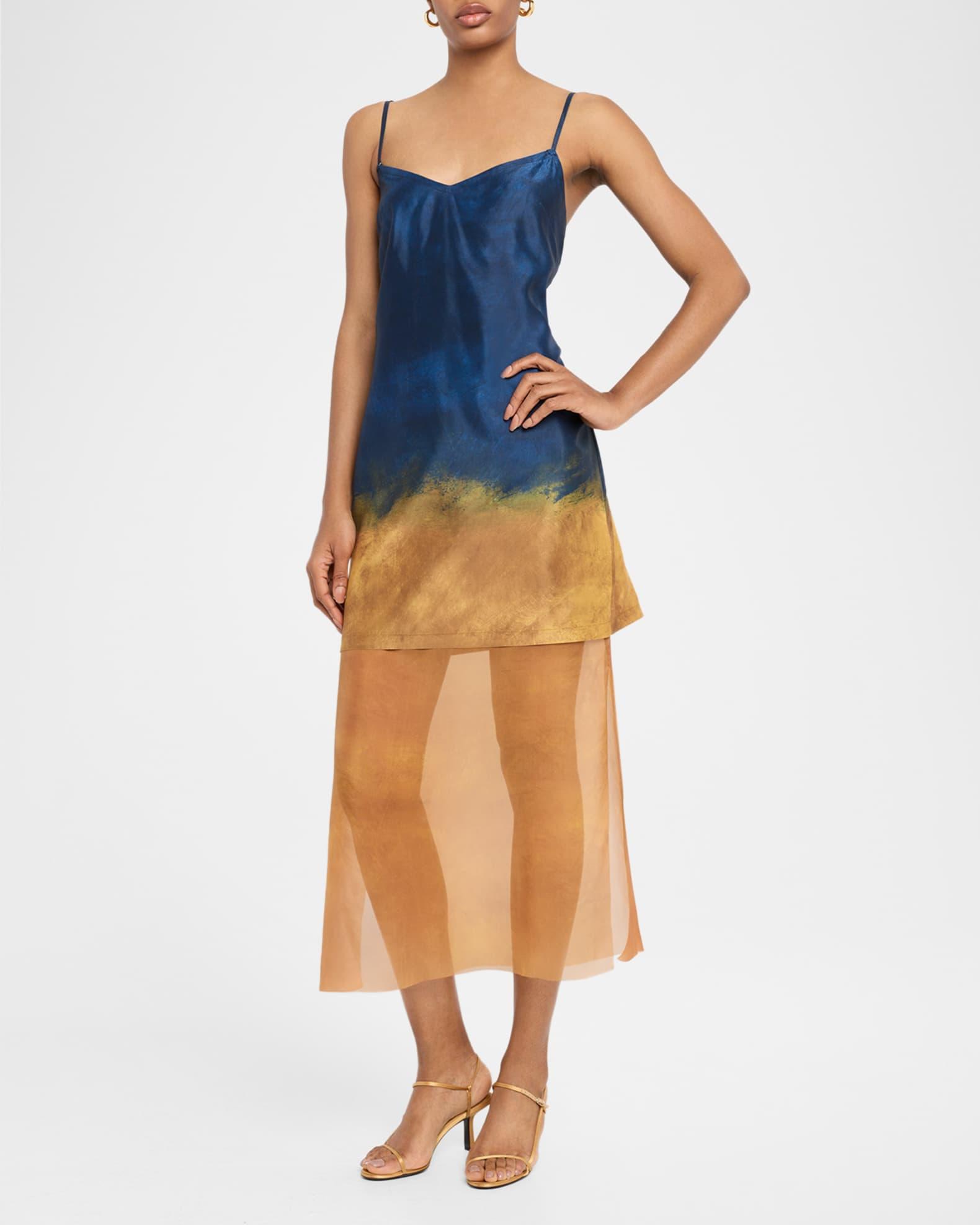 Painted Stripe Organza-Layered Midi Slip Dress Product Image