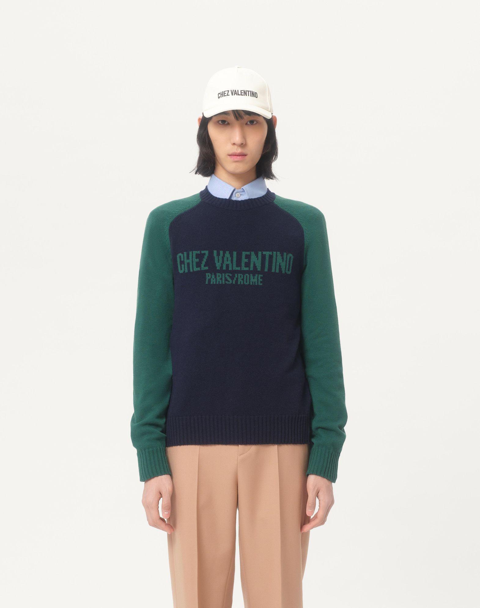 Wool And Cotton Sweater With Chez Valentino Jacquard Pattern Product Image