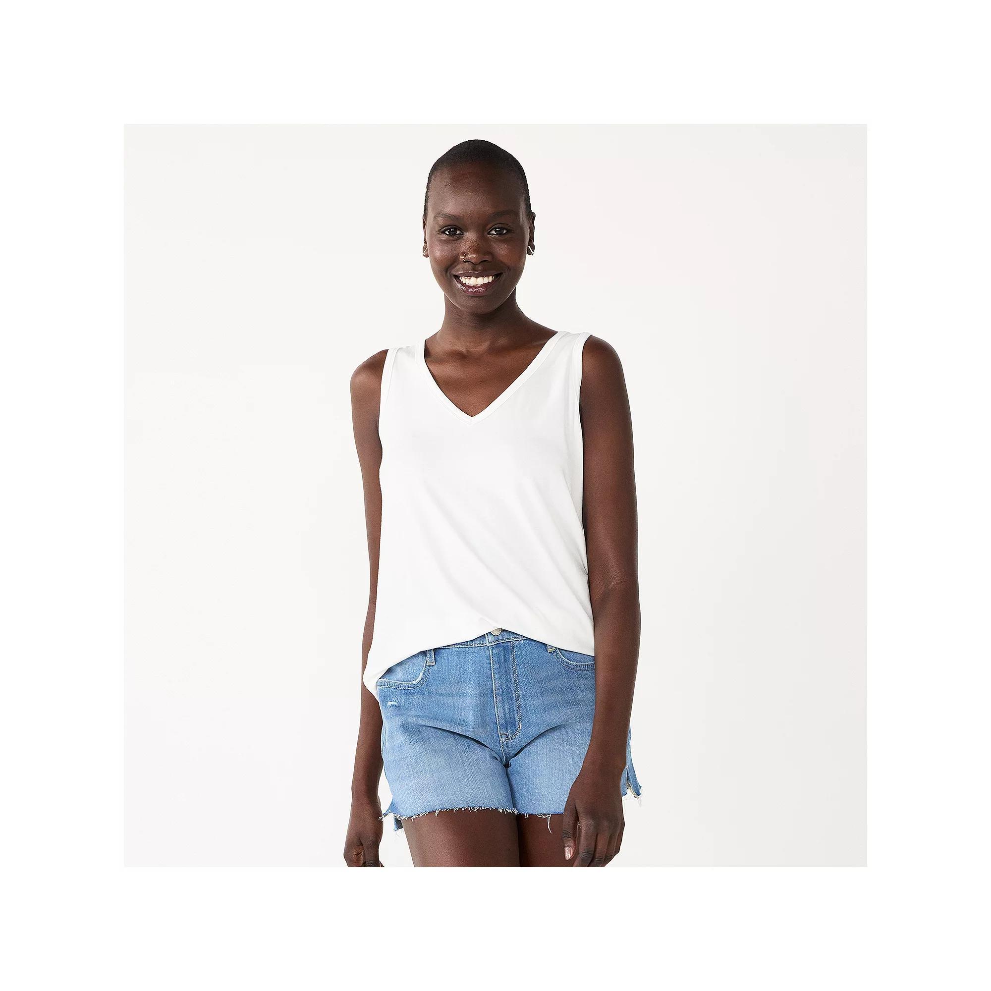 Petite Nine West Essential V-Neck Easy Tank Top, Women's, Size: Small Petite, White Knight Product Image