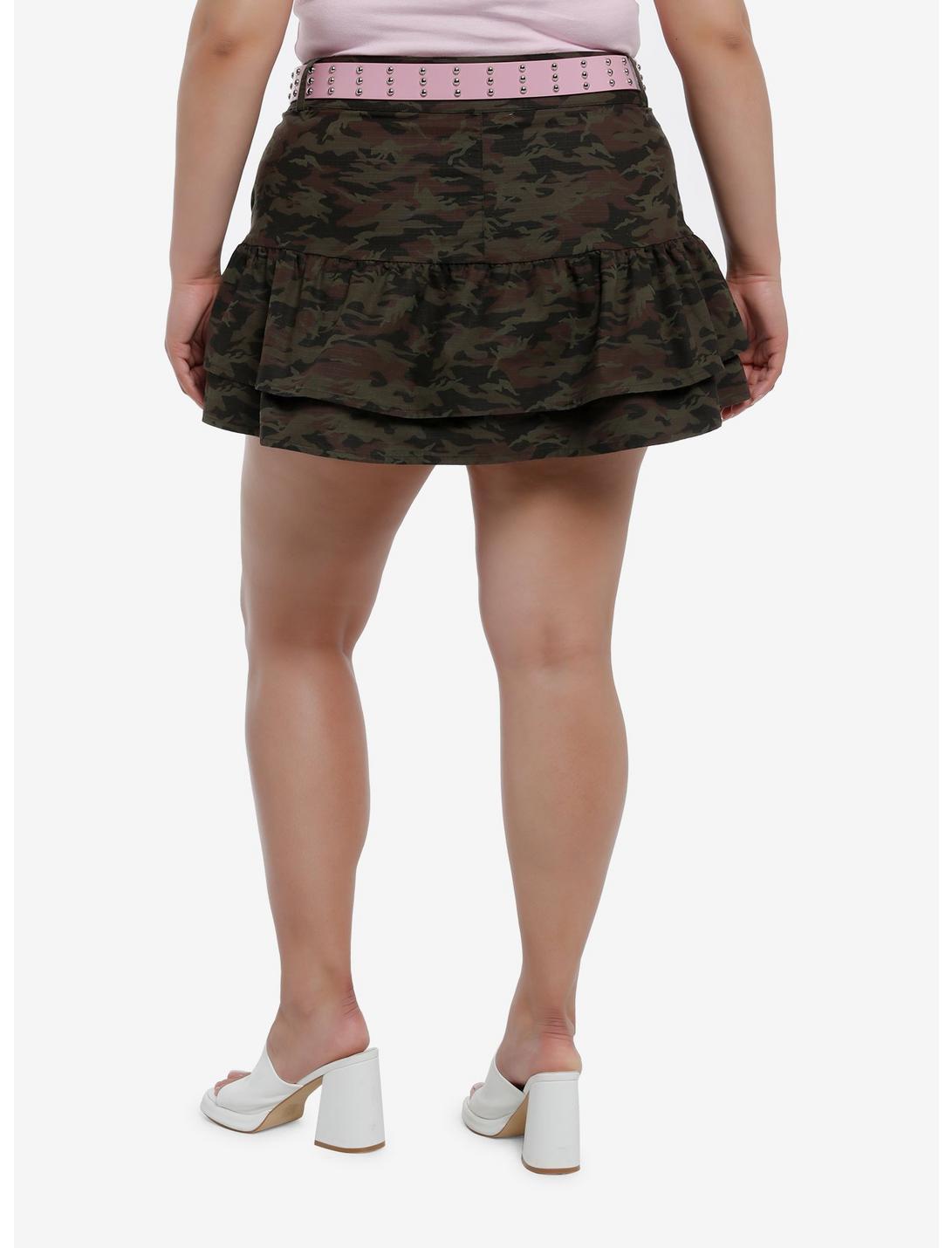 Sweet Society Green Camo Ruffle Belted Mini Skirt Plus Size Product Image