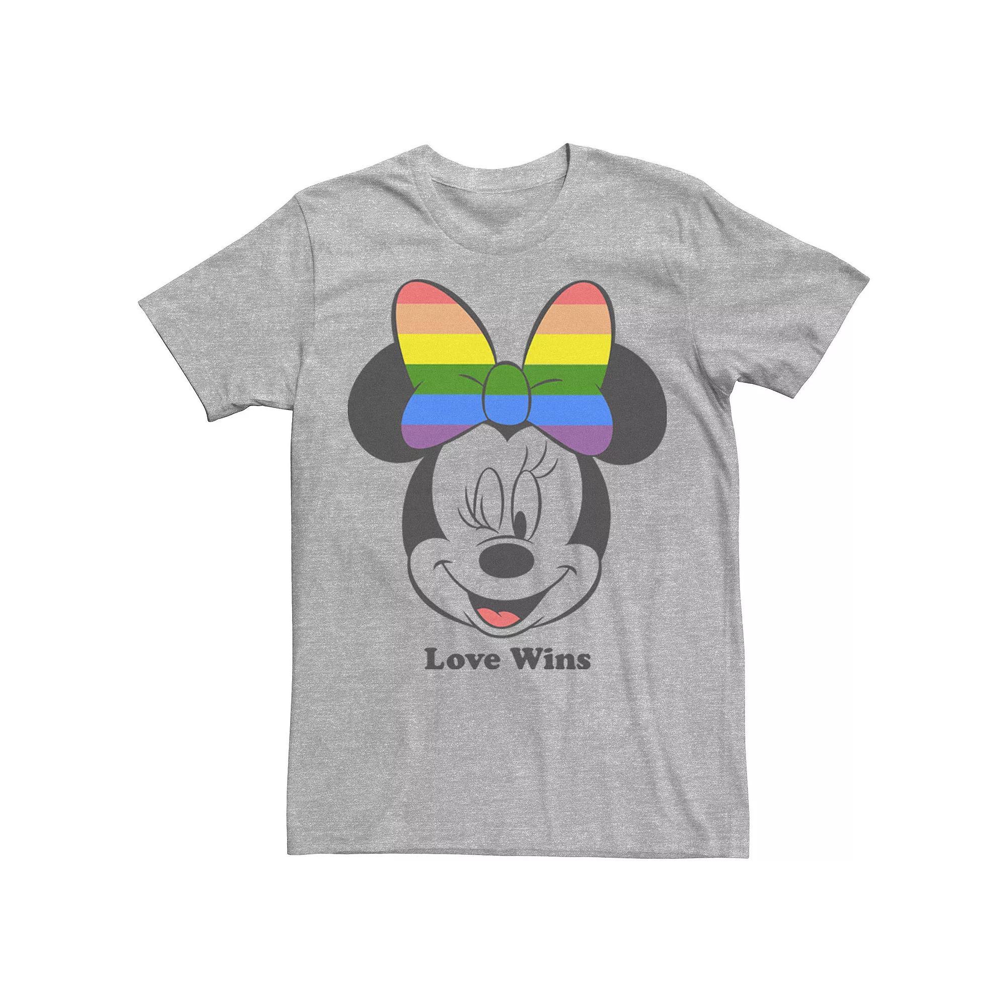 Disney's Mickey & Friends Minnie Mouse Men's Love Wins Rainbow Bow Tee, Size: Small, Athletic Grey Product Image