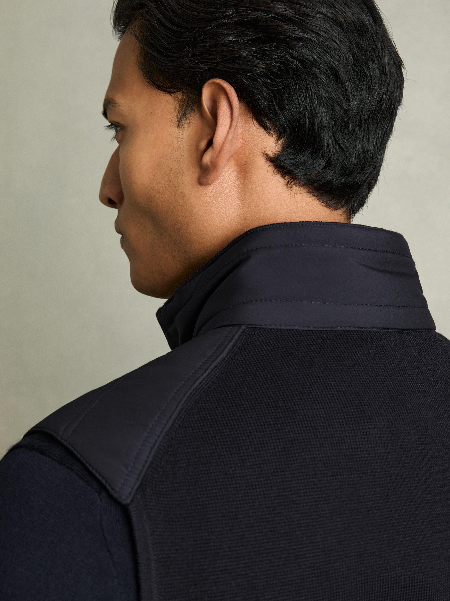 Hybrid Quilt and Knit Zip-Through Gilet in Navy Product Image
