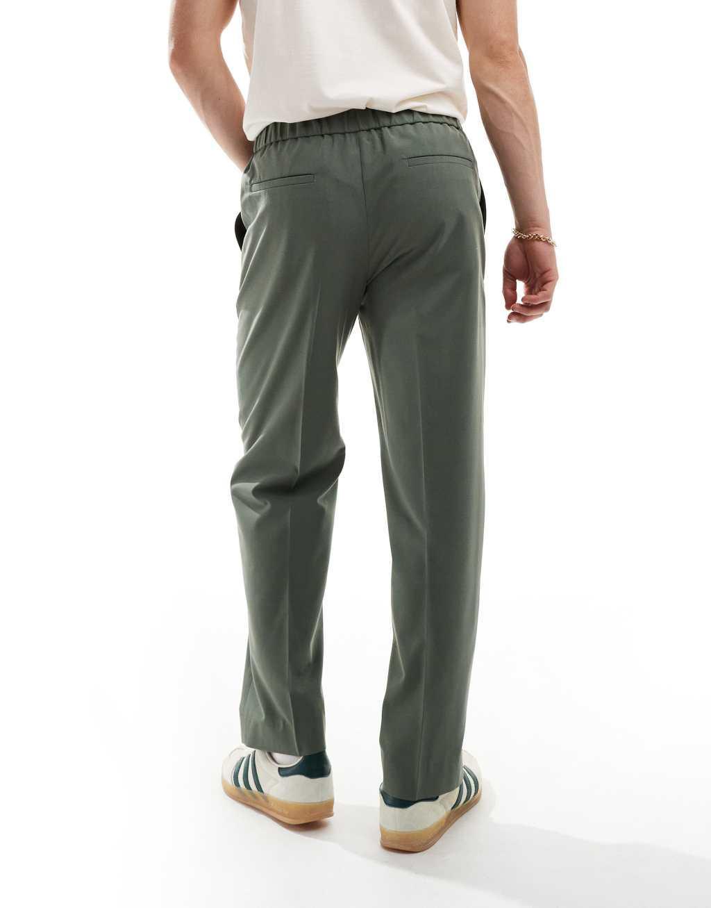 ASOS DESIGN pull-on smart straight leg pants in olive green Product Image