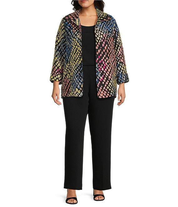 Caroline Rose Plus Mosaic Pattern Cloque Spread Collar Bracelet Sleeve Open-Front Statement Jacket Product Image