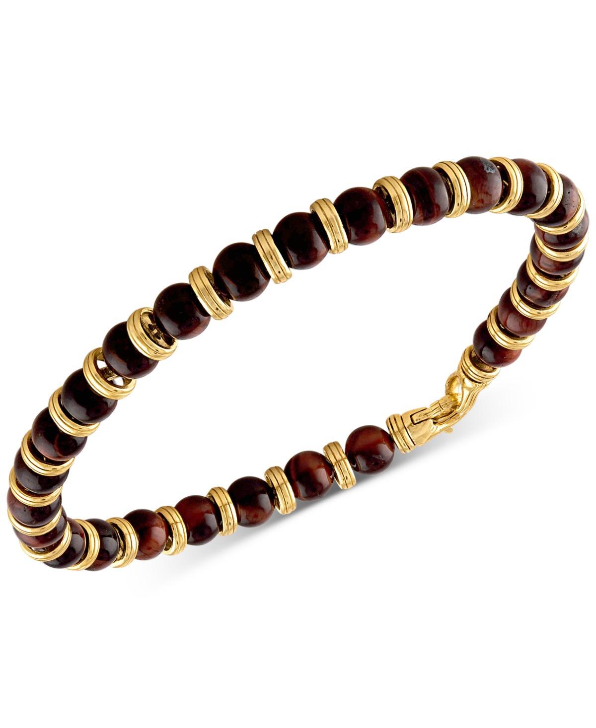 Esquire Mens Jewelry Red Tiger Eye Bead Bracelet in 14k Gold-Plated Sterling Silver, Created for Macys Product Image