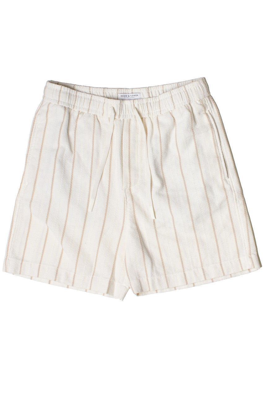 Khaki & White Striped Textured Shorts Product Image