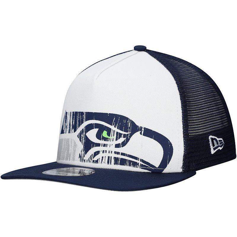 Mens New Era /College Navy Seattle Seahawks Distressed 9FIFTY A-Frame Snapback Hat Product Image