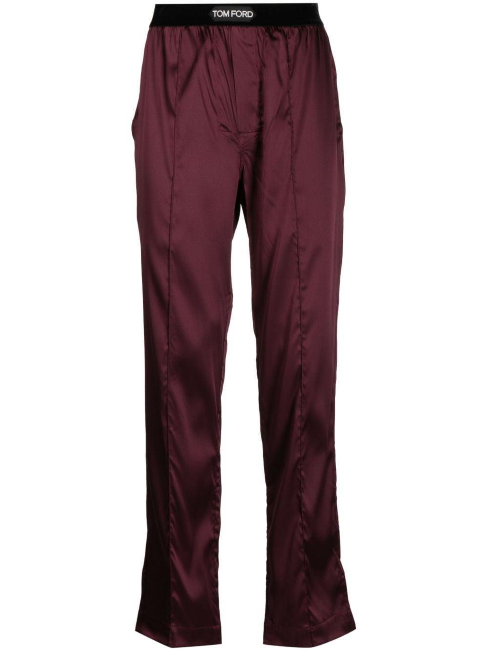 TOM FORD Logo-waistband Satin-finish Trousers In Purple Product Image