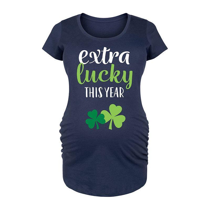 Maternity Extra Lucky This Year Shamrocks Graphic Tee, Womens Blue Product Image