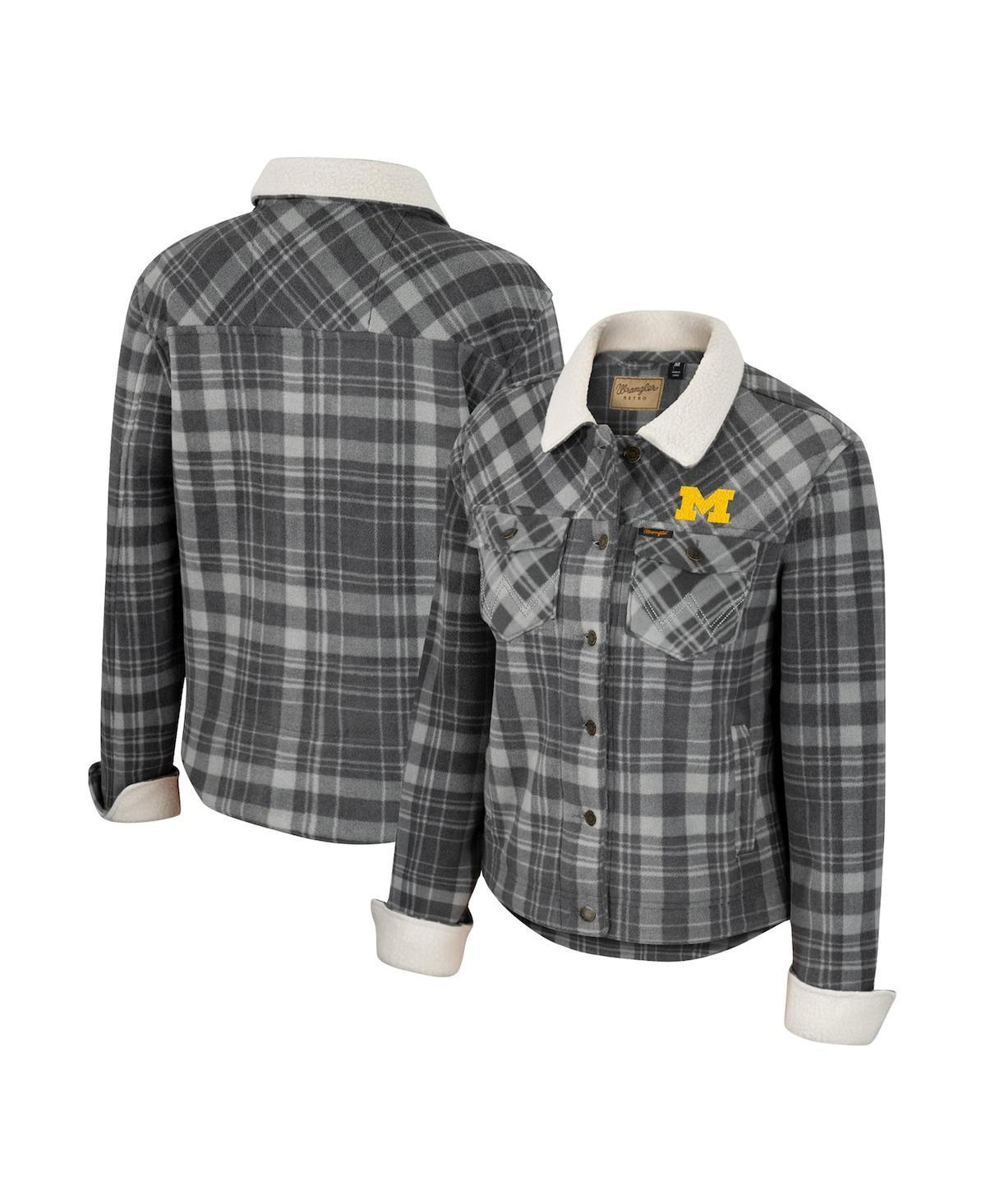 Womens Colosseum x Wrangler Charcoal Michigan Wolverines Plaid Polar Fleece Button-Up Jacket Product Image