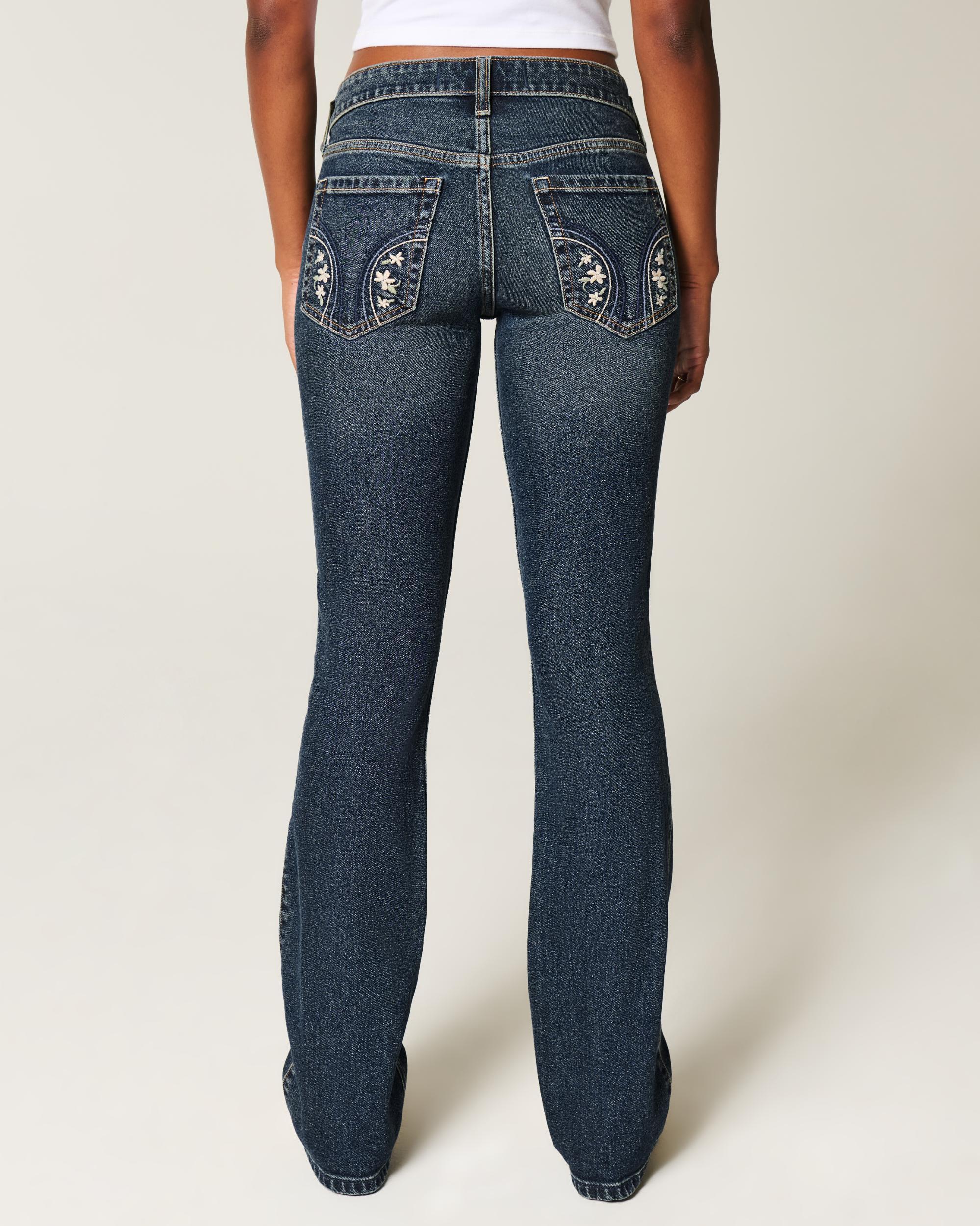 Low-Rise Dark Wash Embroidered Boot Jeans Product Image