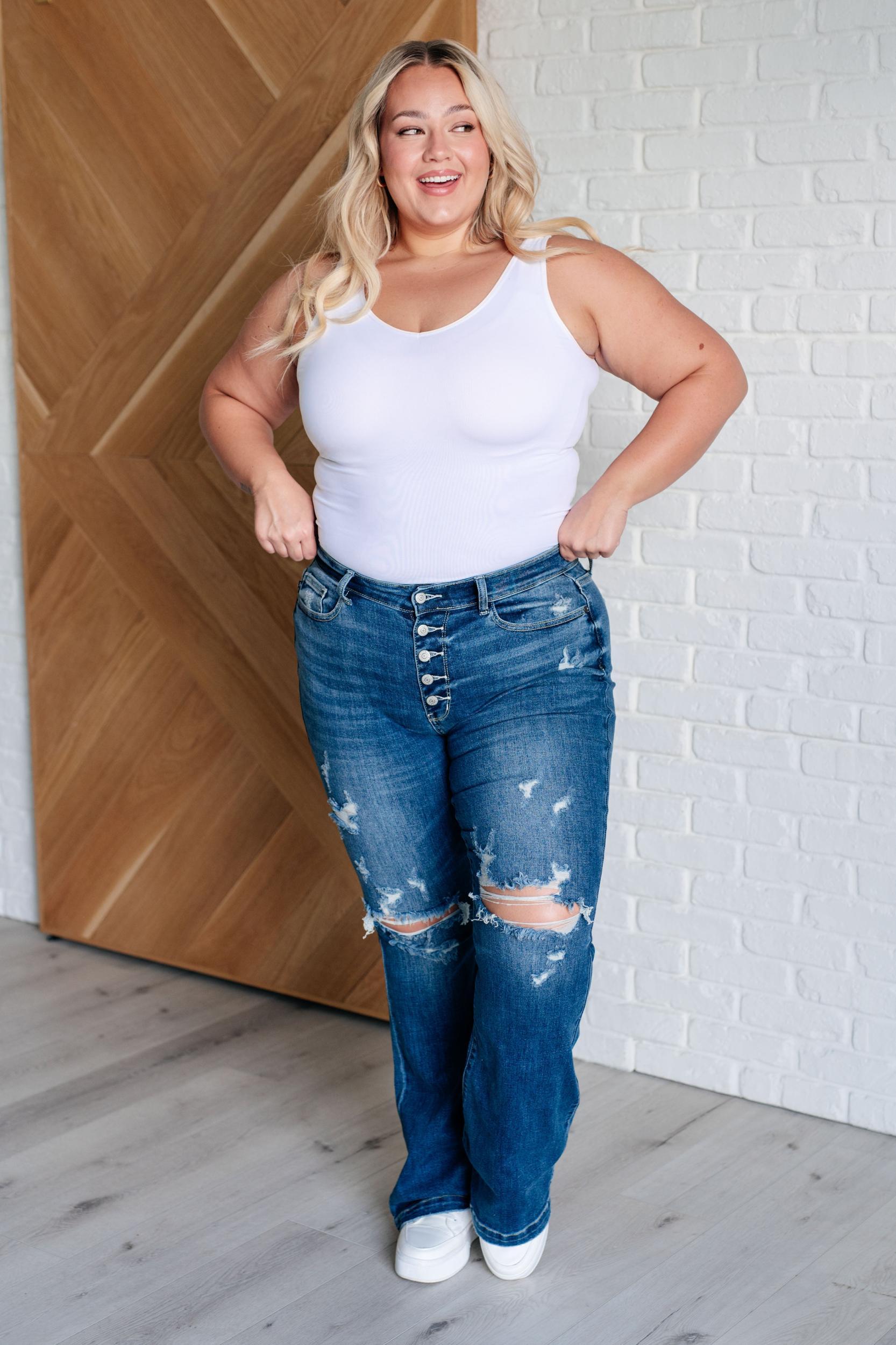 Gabriella Mid Rise Distressed Button Fly Flare (Online Exclusive) Product Image