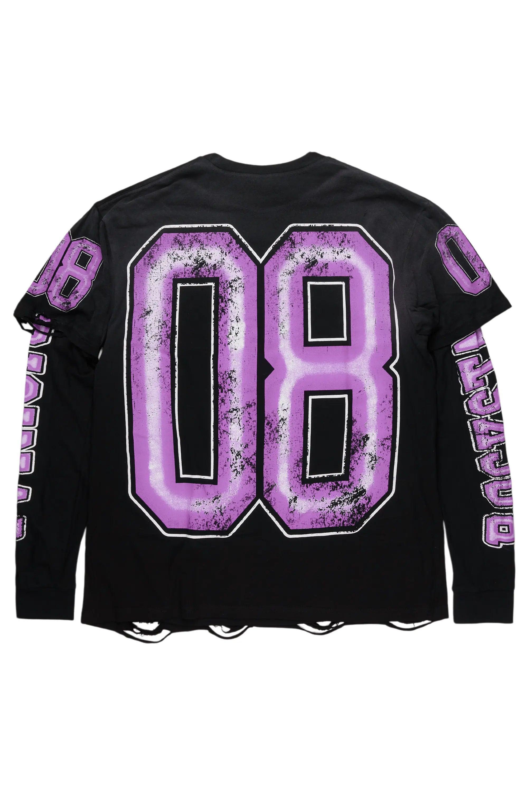 Tariqa Black/Purple Double Layer Graphic T-Shirt Female Product Image