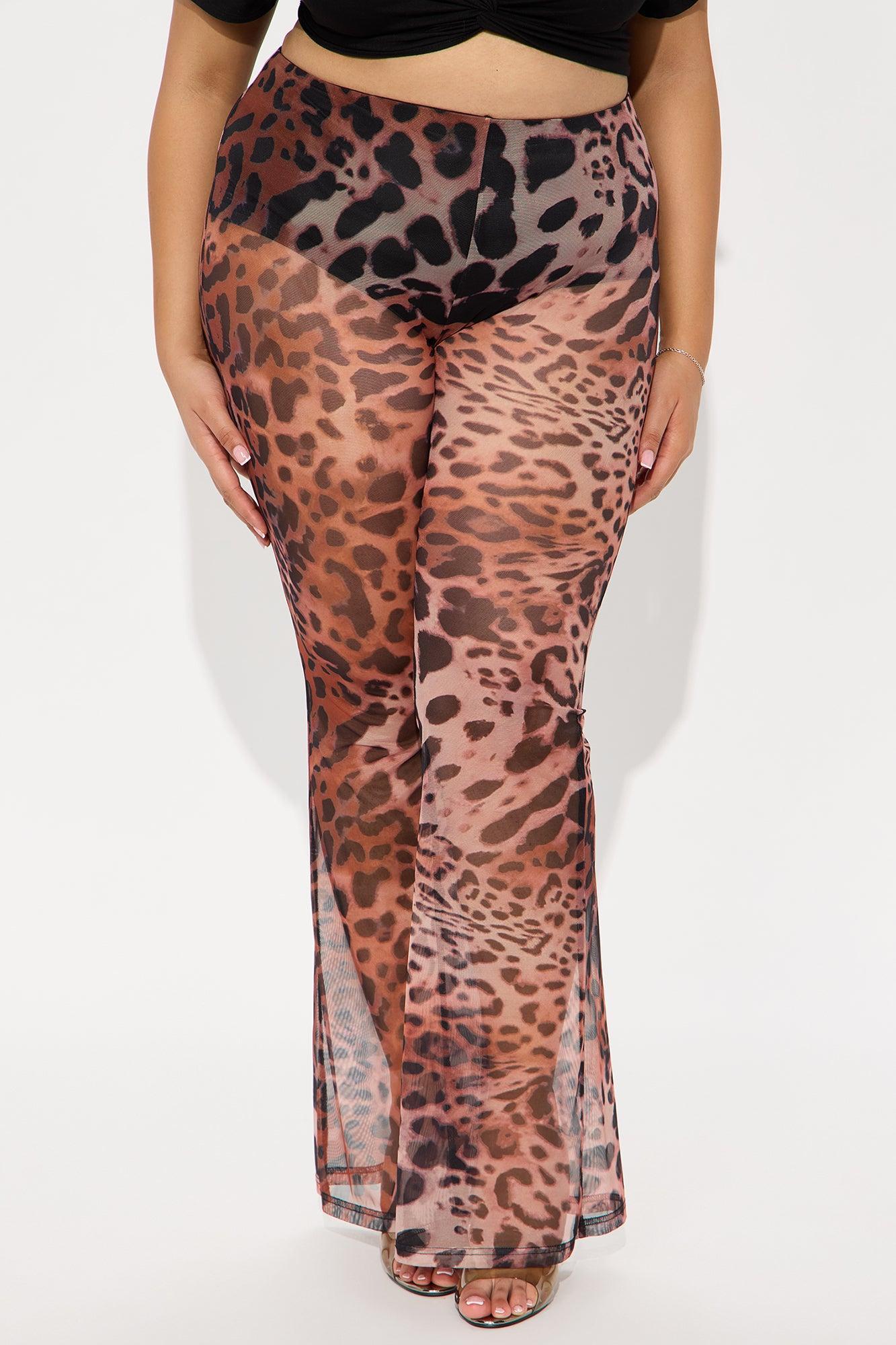 She's Been Runnin' Around Leopard Mesh Flare Pant - Brown Female Product Image