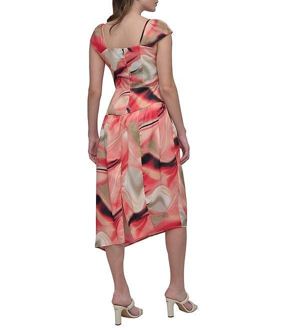 DKNY by Donna Karan Short Sleeve V-Neck Marble Print Satin Midi Dress Product Image