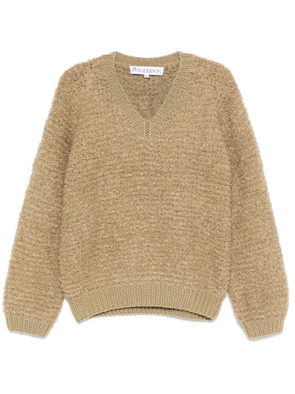 JW ANDERSON Bouclé V-neck Sweater In Green Product Image