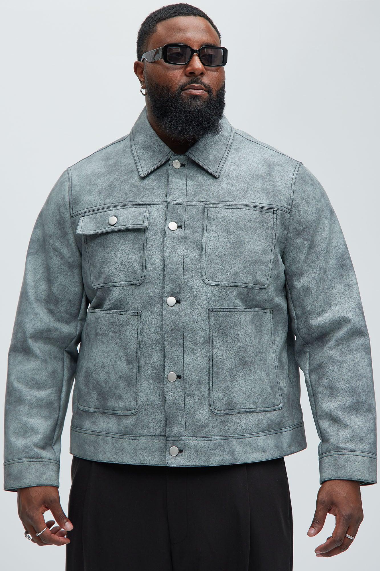 Ellis Faux Leather Jacket - Grey Product Image