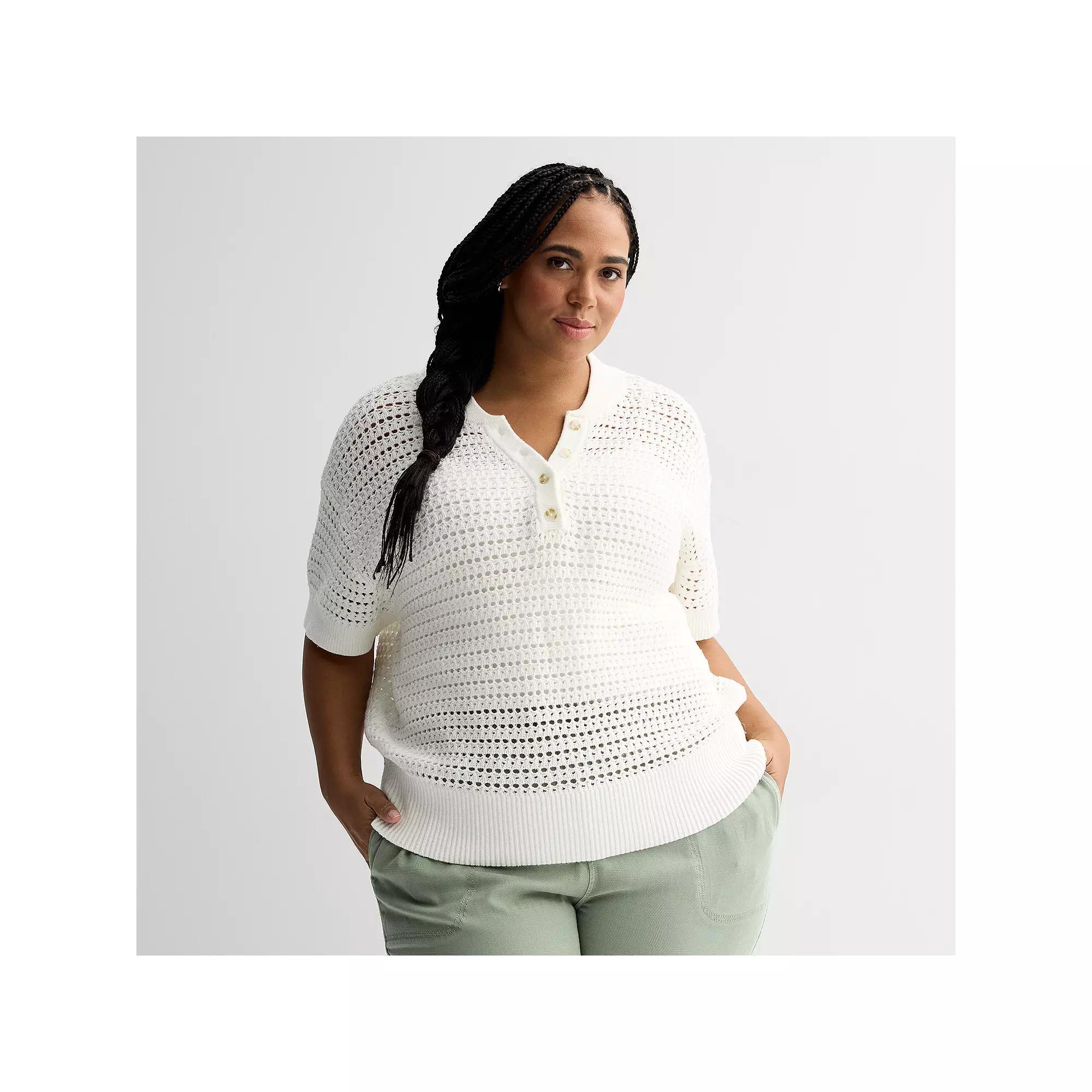 Plus Size Sonoma Goods For Life® Short Sleeve Henley Sweater, Women's, Size: 2XL, Ivory Silk Product Image