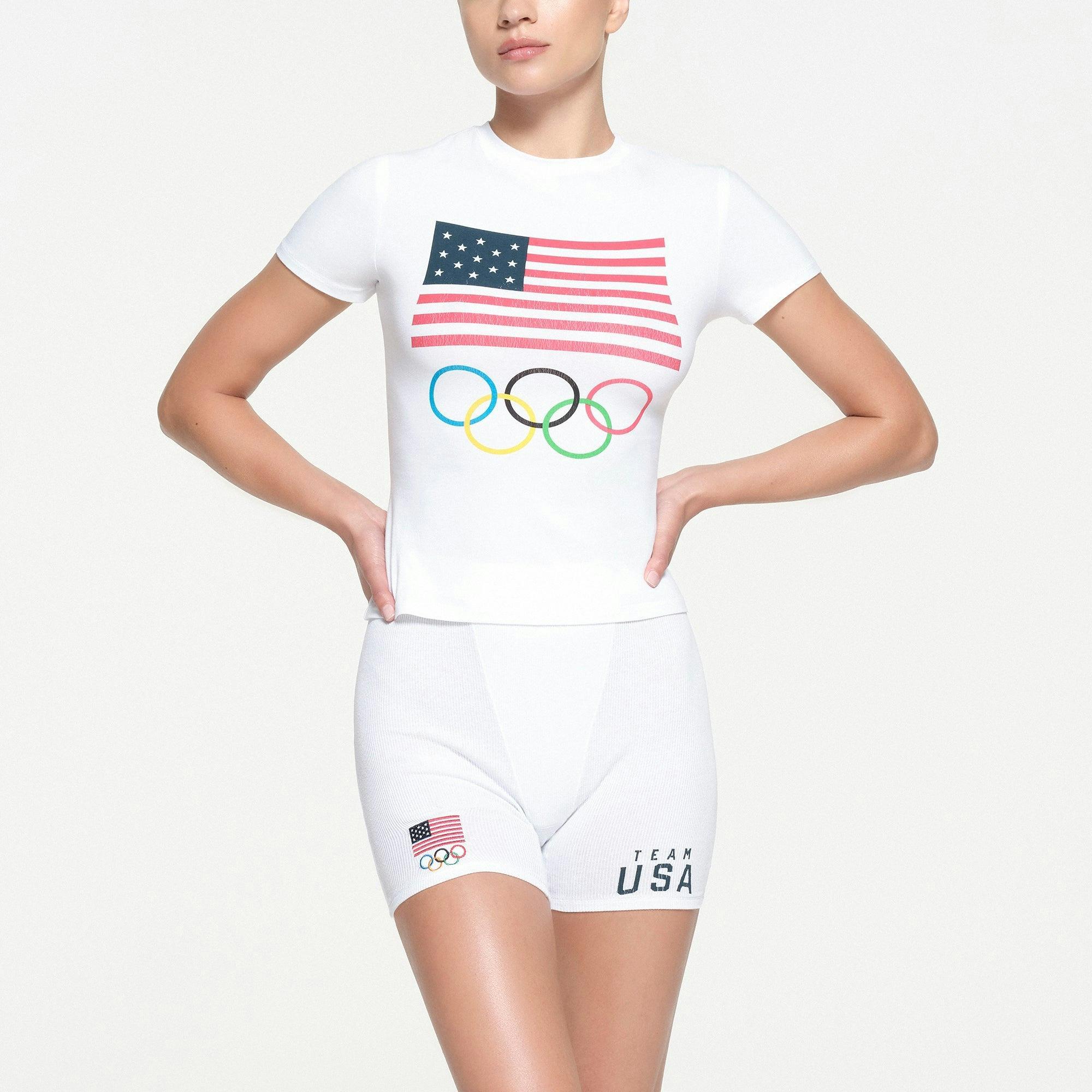 SKIMS FOR TEAM USA COTTON JERSEY OLYMPIC T-SHIRT | WHITE Product Image