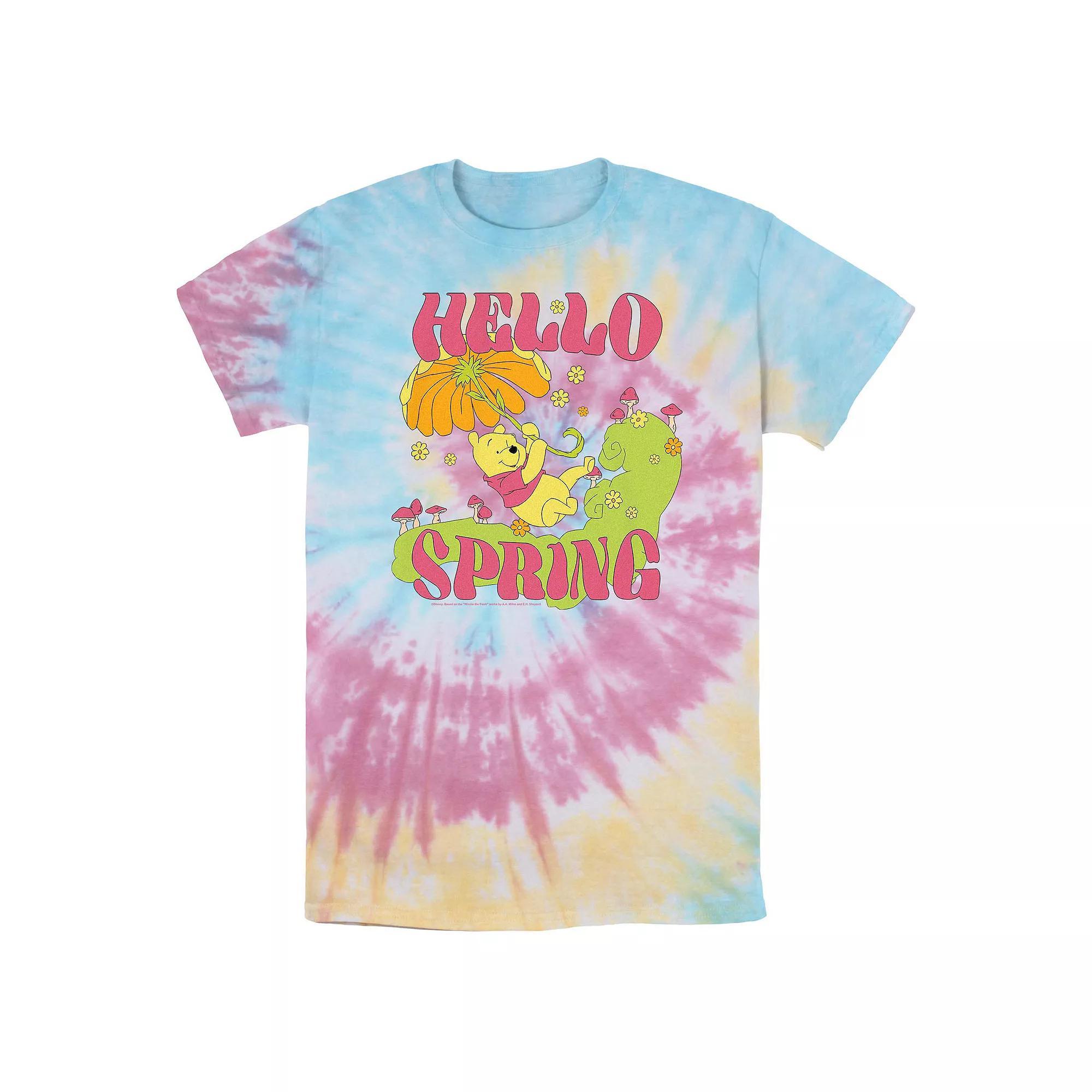 Disney's Winnie The Pooh Hello Spring Tie Dye Men's Graphic Tee, Size: Small, Blue Pink Light Yellow Product Image