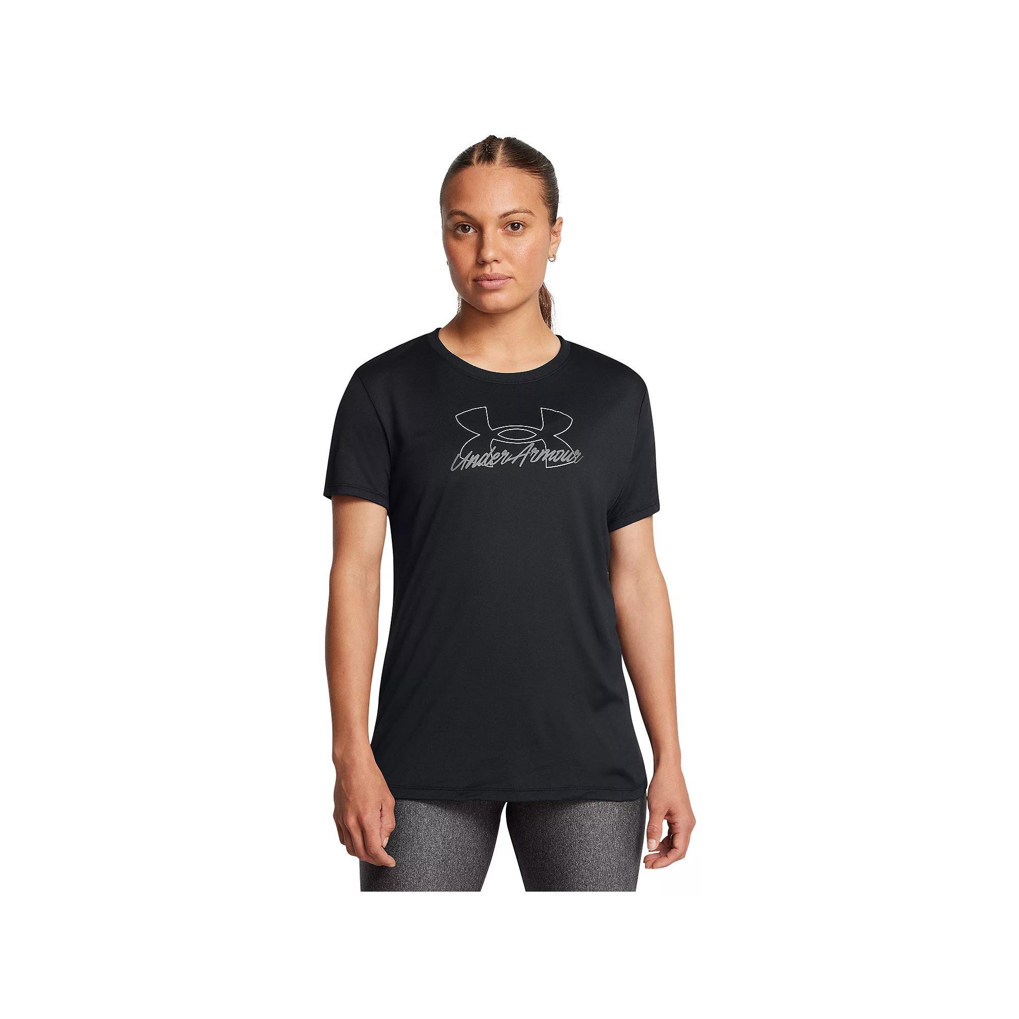 Women's Under Armour Tech™ Script Short Sleeve Tee, Size: XS, Black Product Image